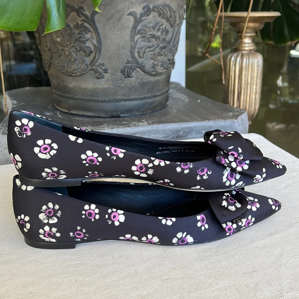 TORY BURCH Satin Bow Floral flats size 9